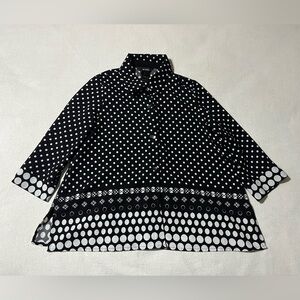 Ali Miles PS Petite Small Red Polka Dot 3/4 Sleeve Button Front Top Tunic